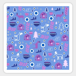 Deer and winter clothing in blue Sticker